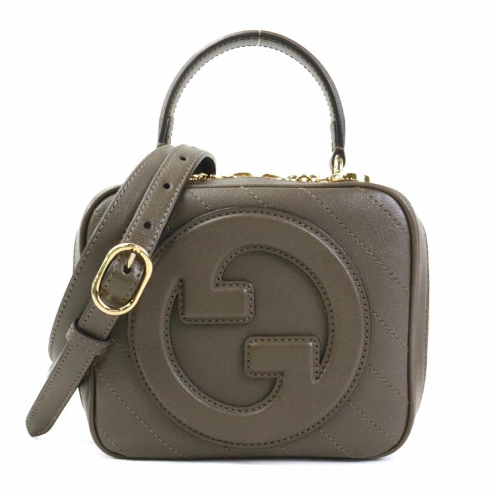 Gucci Blondie Leather Shoulder Bag Khaki Green Brown